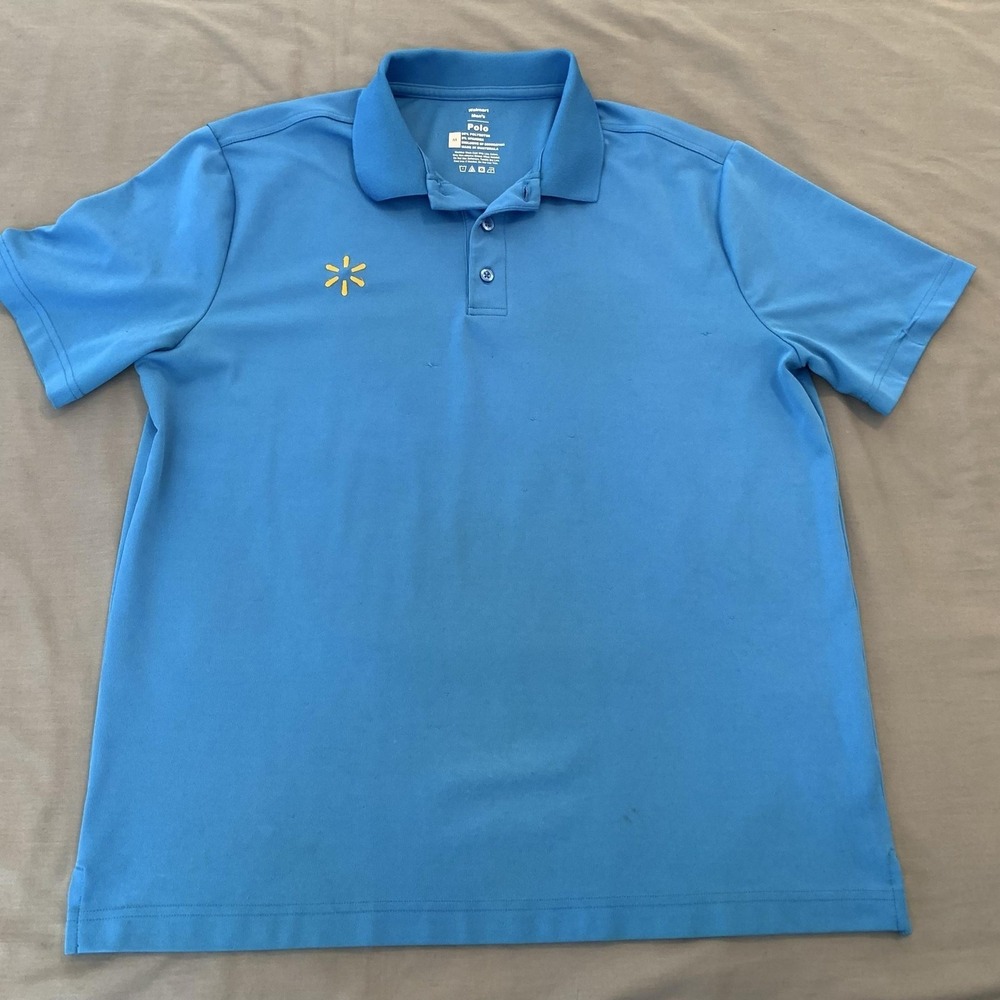 Walmart Polo Shirt Mens Medium Blue Logo Workwear Uniform Short Sleeve Top